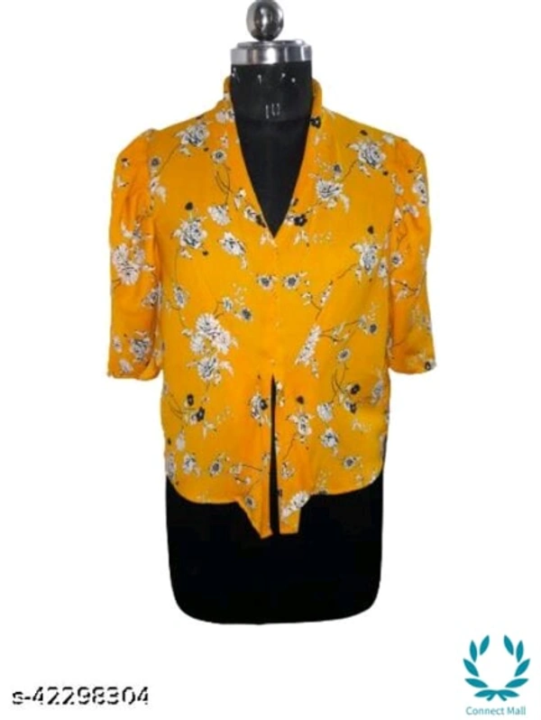 Classy Feminine Women Tops & Tunics - S, Mustered Yellow, Poly Crepe, Printed, Pack of :1